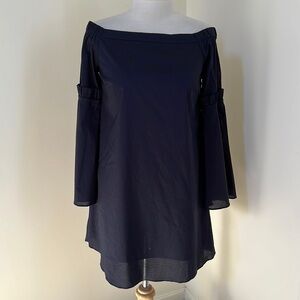 New! Sugar and lips small navy off shoulder ruffled dress.